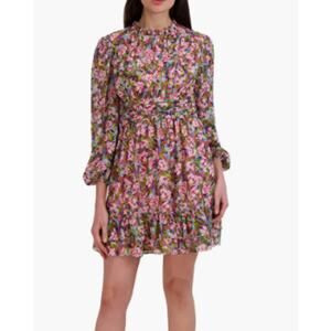 Julia Jordan Size 12 Floral Lace 3/4 Sleeve High Neck Mini Fit & Flare Dress